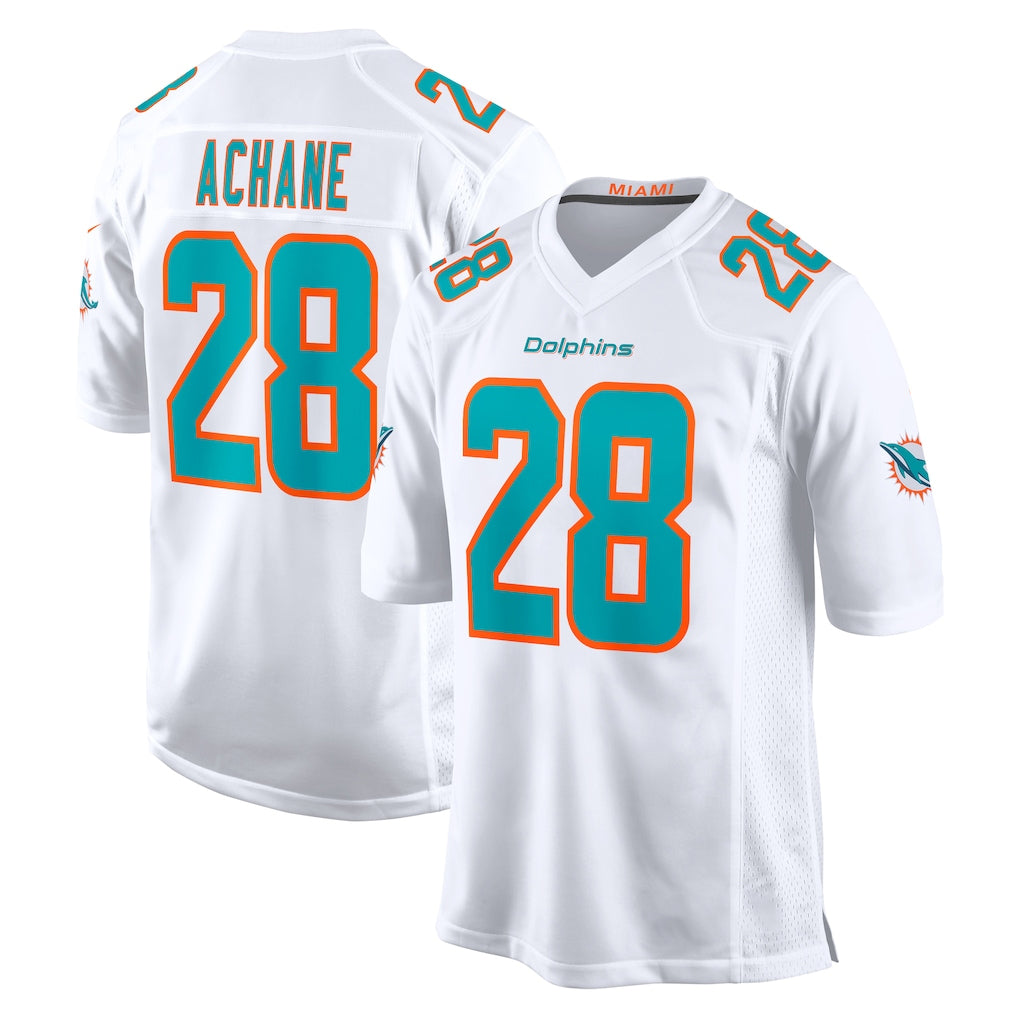 Pouc M.Dolphins #28 De'Von Achane Player White Limited Home Game Stitched Jerseys