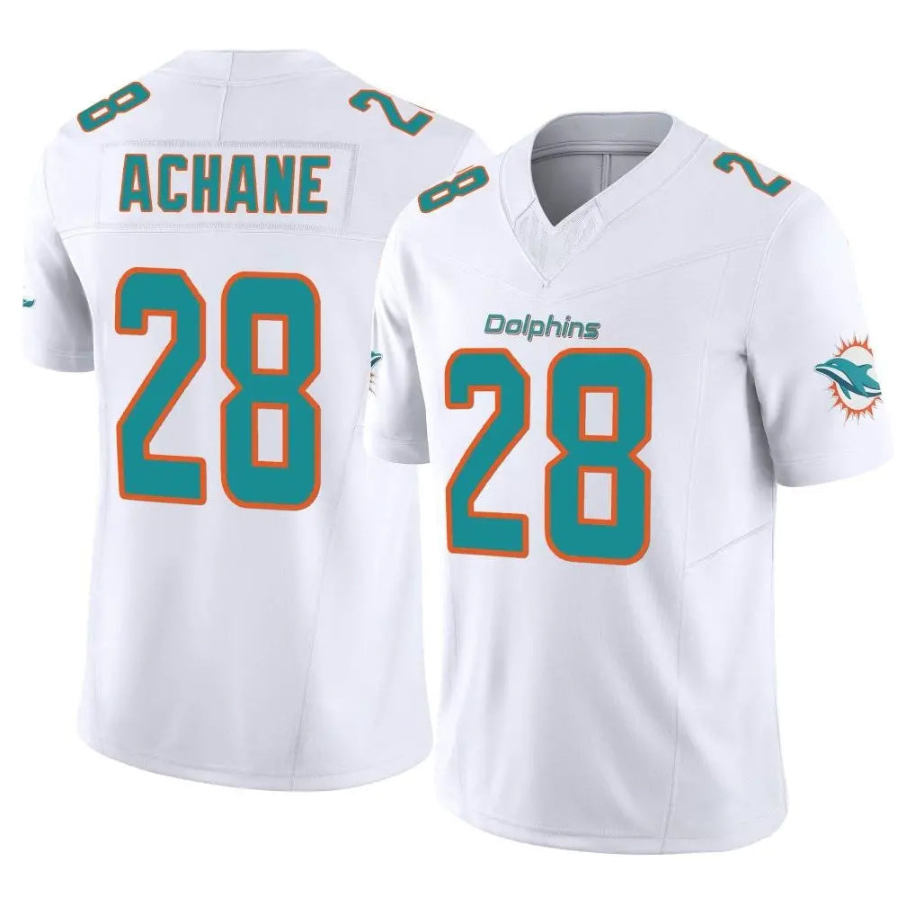 Pouc M.Dolphins #28 De'Von Achane Player White Limited Vapor F.U.S.E. Home Game Stitched Jerseys