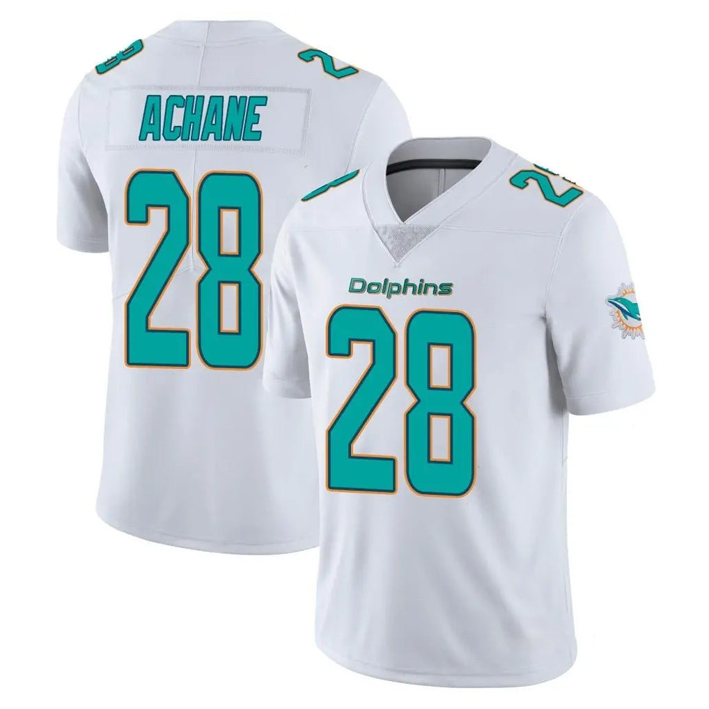 Pouc M.Dolphins #28 De'Von Achane Player White Limited Vapor Untouchable Home Game Stitched Jerseys
