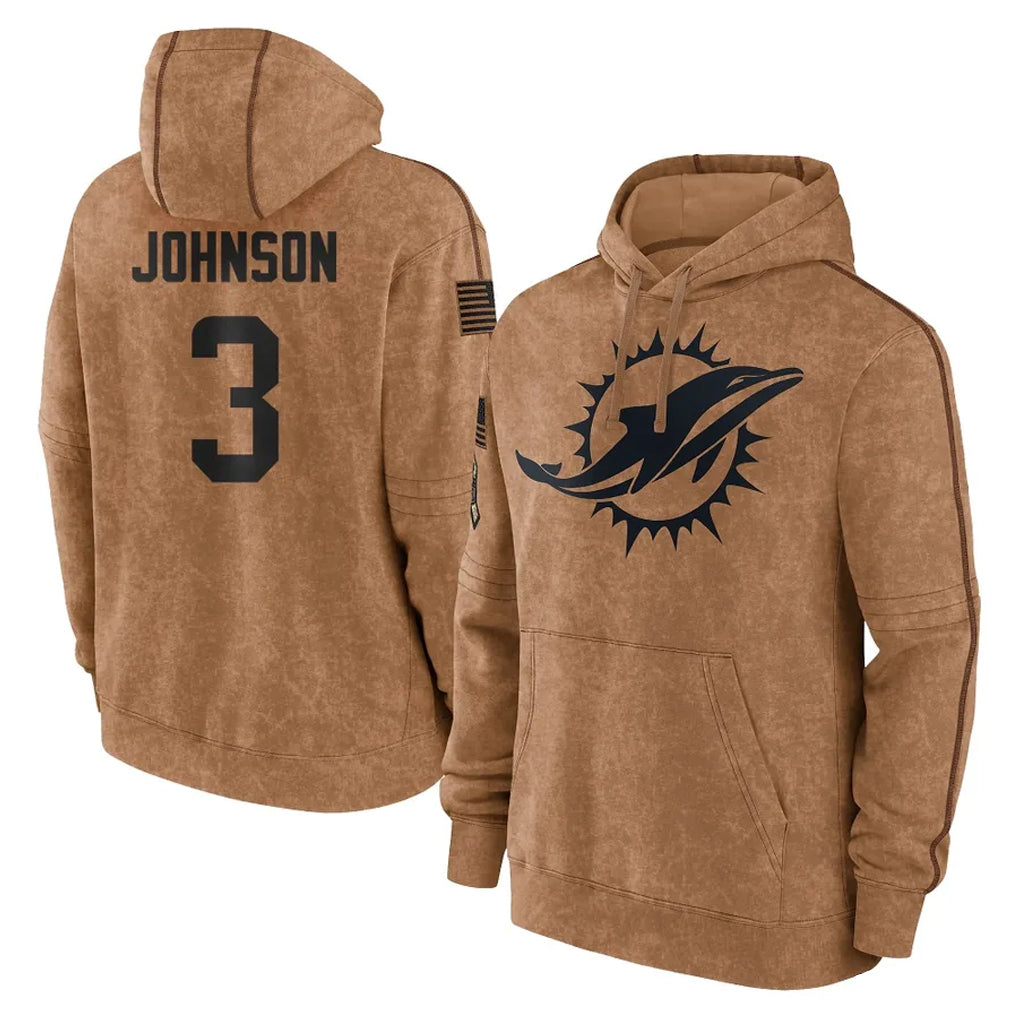 Pouc M.Dolphins #3 Chris Johnson Player Brown Salute to Service Hoodies Limited Game Stitched Jerseys