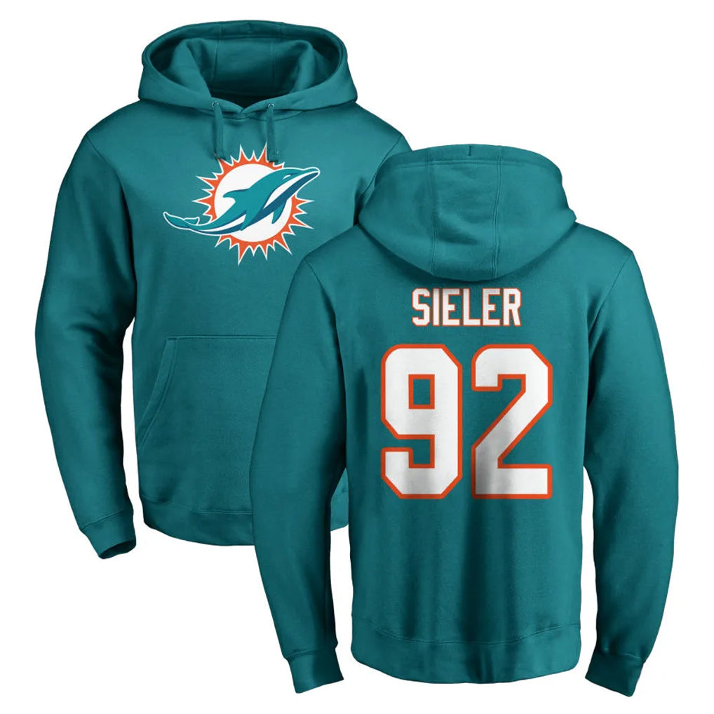 Pouc M.Dolphins #92 Zach Sieler Player Aqua LOGO Pullover Hoodies Limited Stitched Jerseys