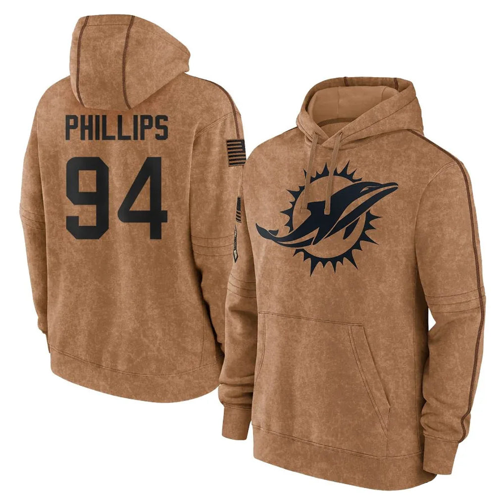 Pouc M.Dolphins #94 Jordan Phillips Player Brown Salute to Service Hoodies Limited Game Stitched Jerseys