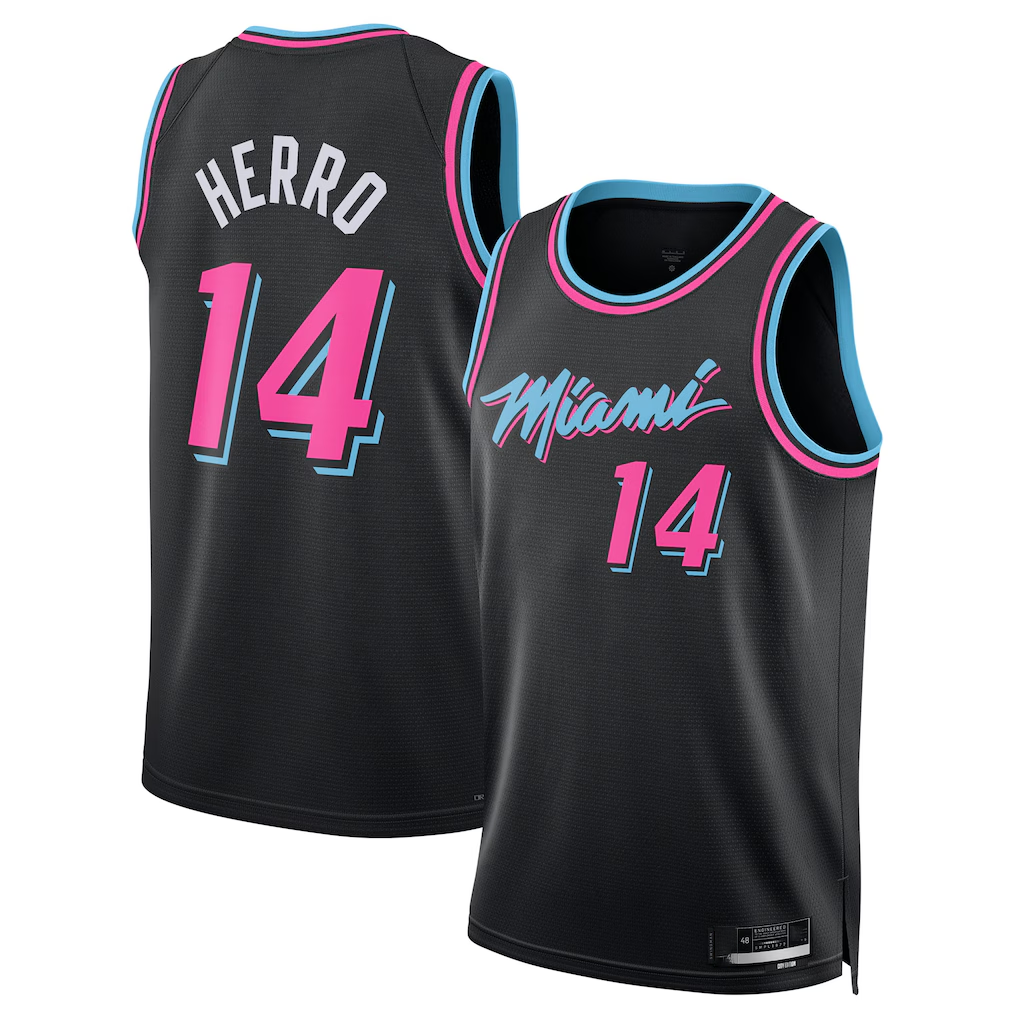 Pouc M.Heat #14 Tyler Herro Black 2025-2026 Swingman Jerseys - City Edition