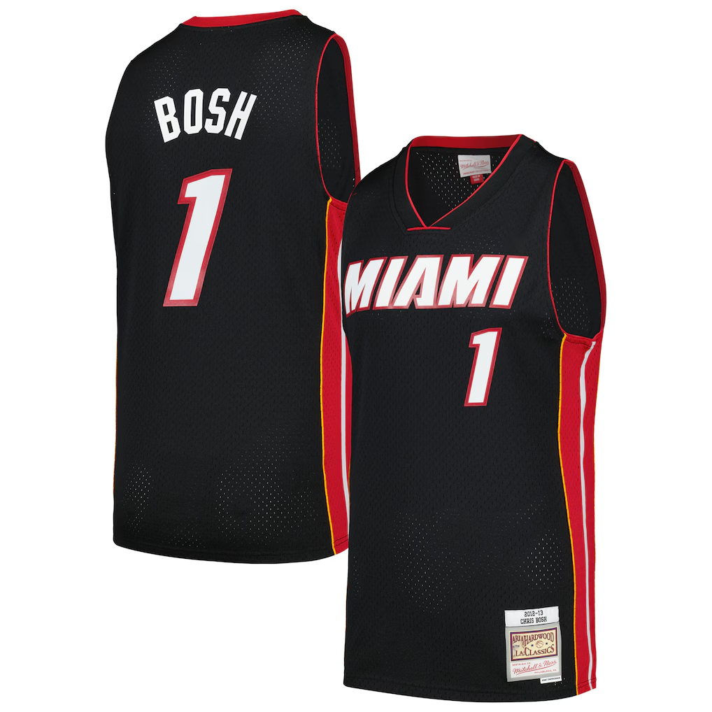Pouc M.Heat #1 Chris Bosh Mitchell & Ness Black 2012-13 Hardwood Classics Swingman Jerseys