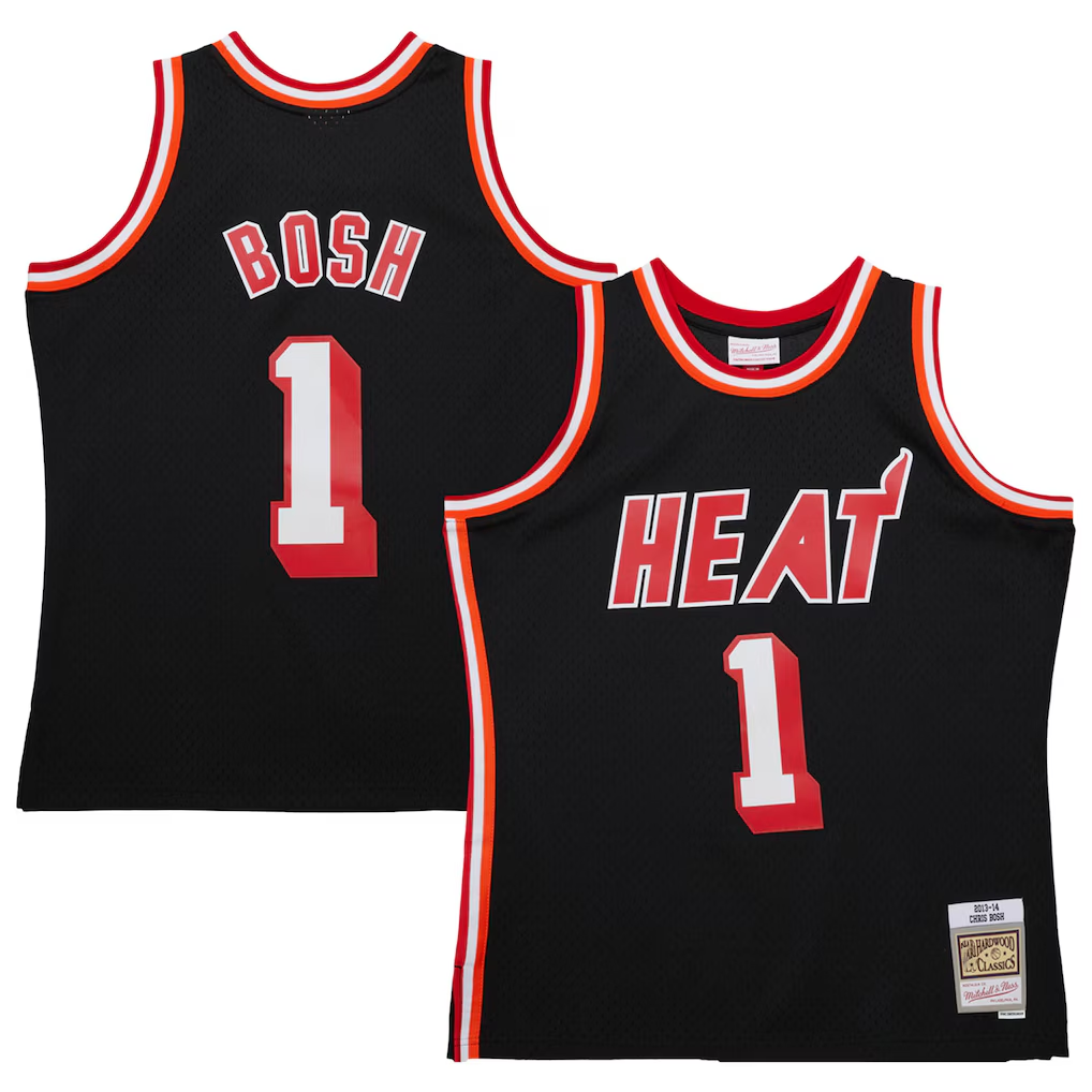 Pouc M.Heat #1 Chris Bosh Mitchell & Ness Black 2013-14 Hardwood Classics Swingman Jerseys