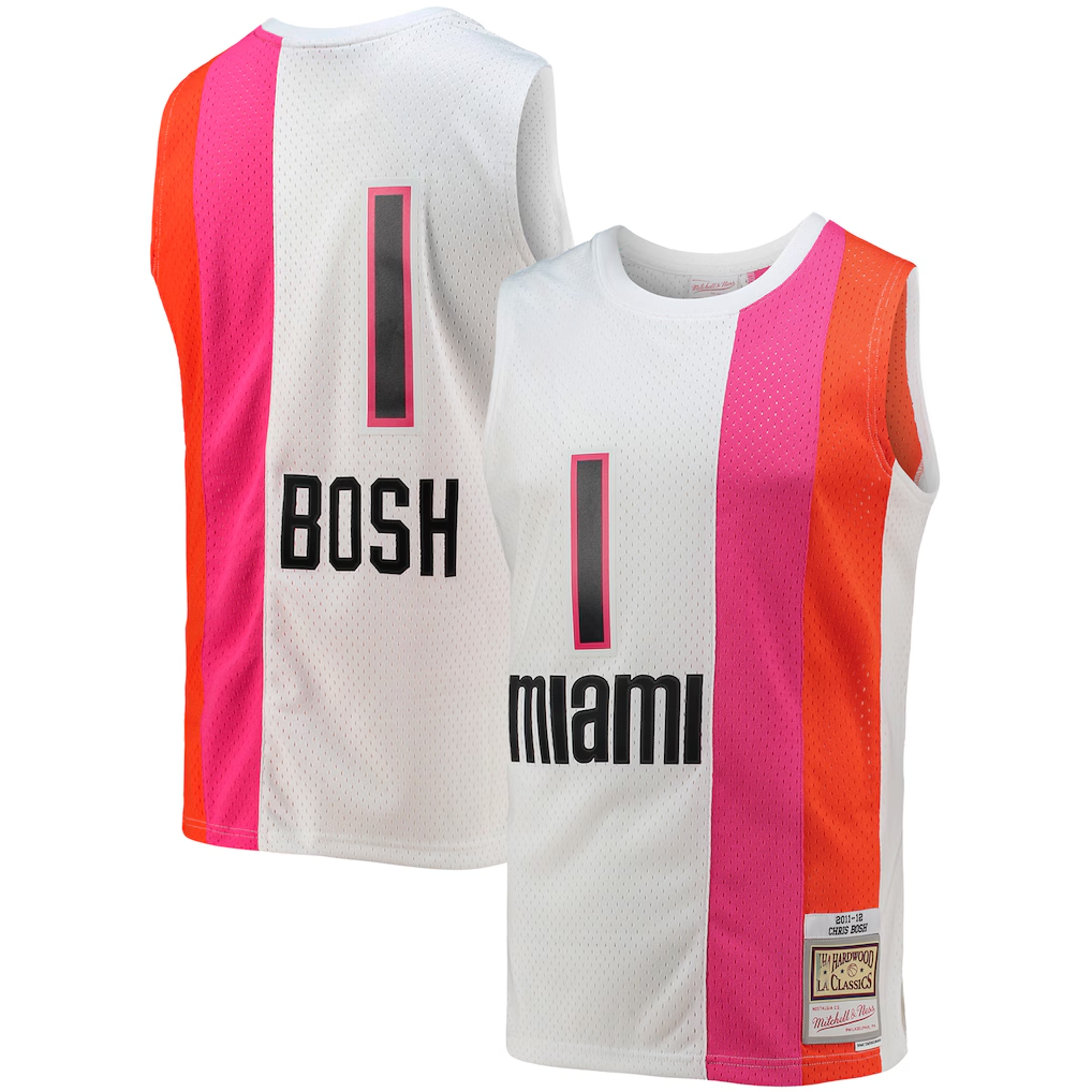 Pouc M.Heat #1 Chris Bosh Mitchell & Ness White 2011-12 Hardwood Classics Swingman Jerseys