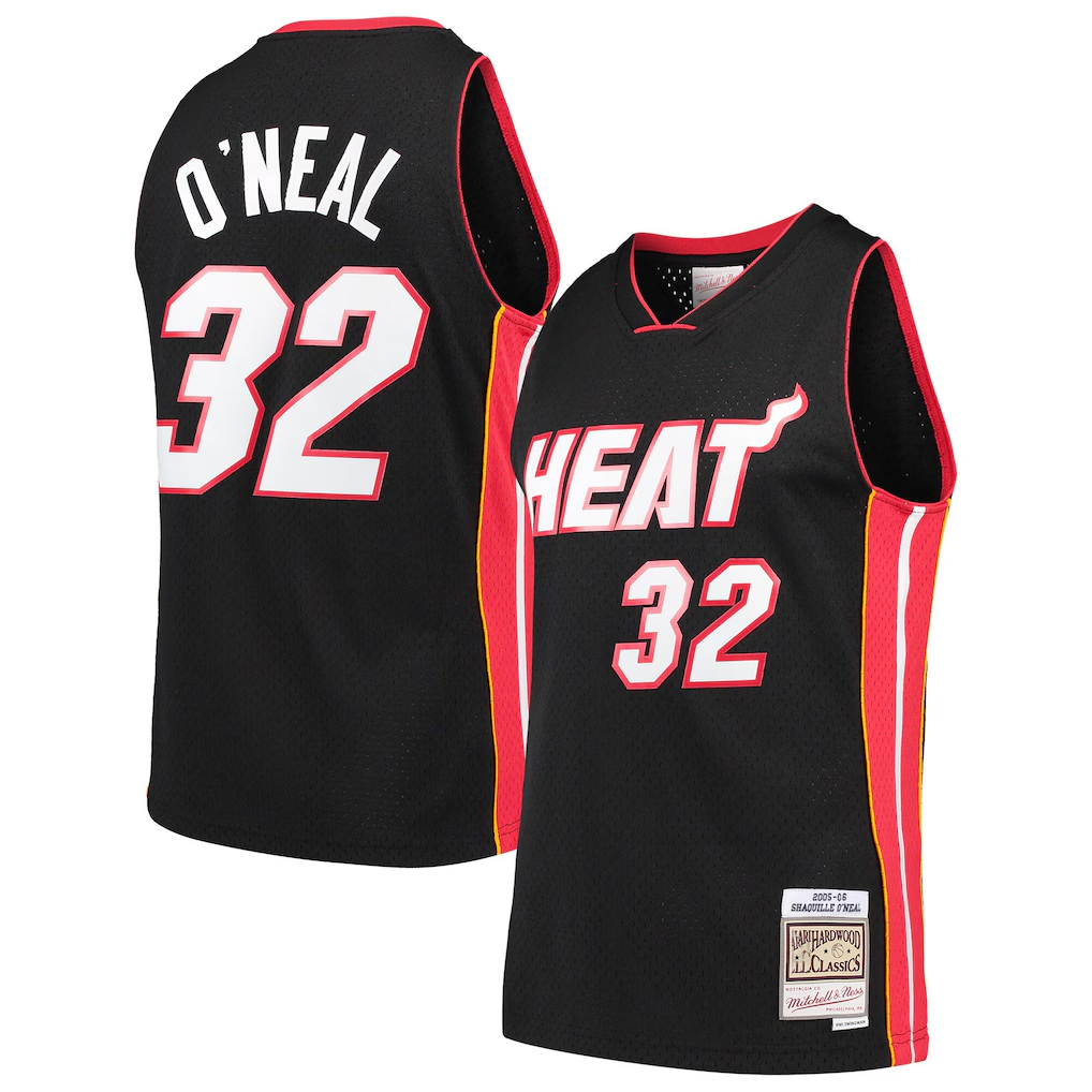 Pouc M.Heat #32 Shaquille O'Neal Mitchell & Ness Black Hardwood Classics Swingman Jerseys