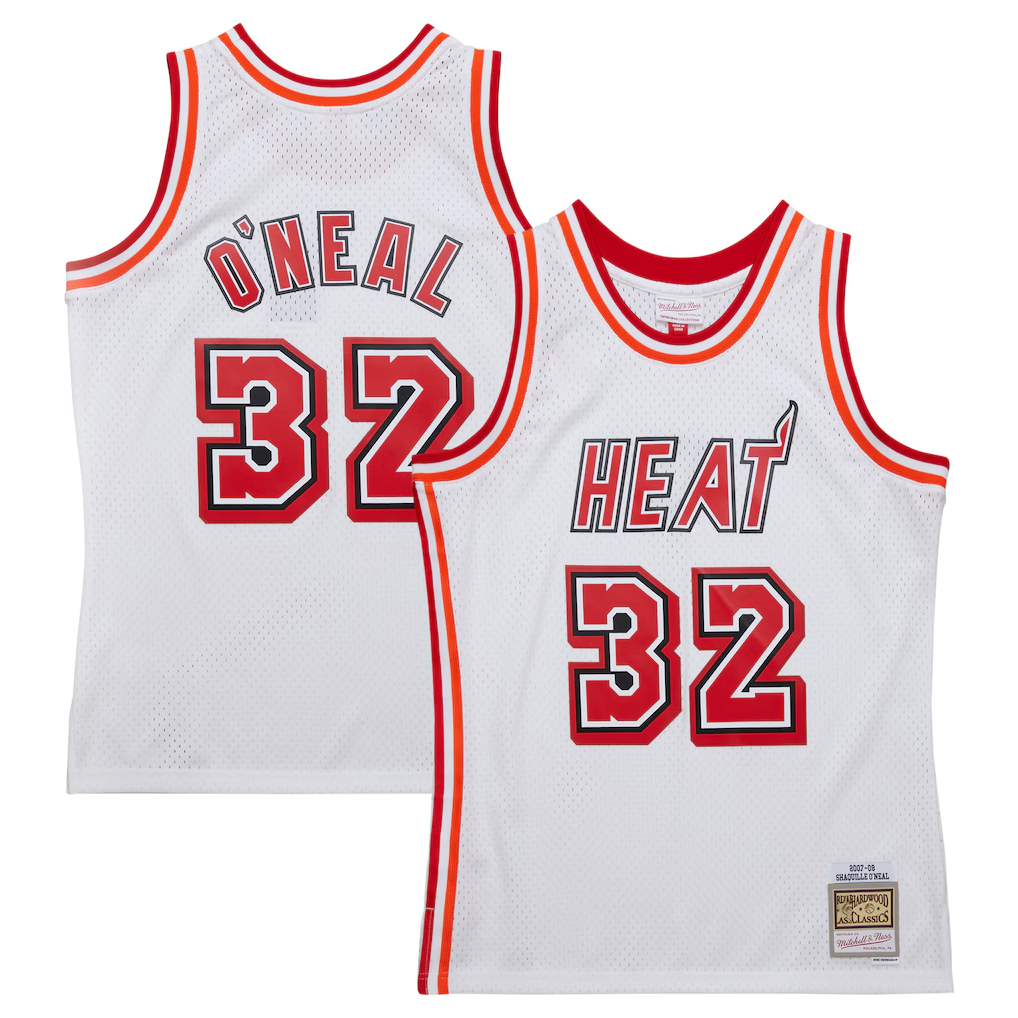 Pouc M.Heat #32 Shaquille O'Neal Mitchell & Ness White 2007-2008 Hardwood Classics Swingman Jerseys