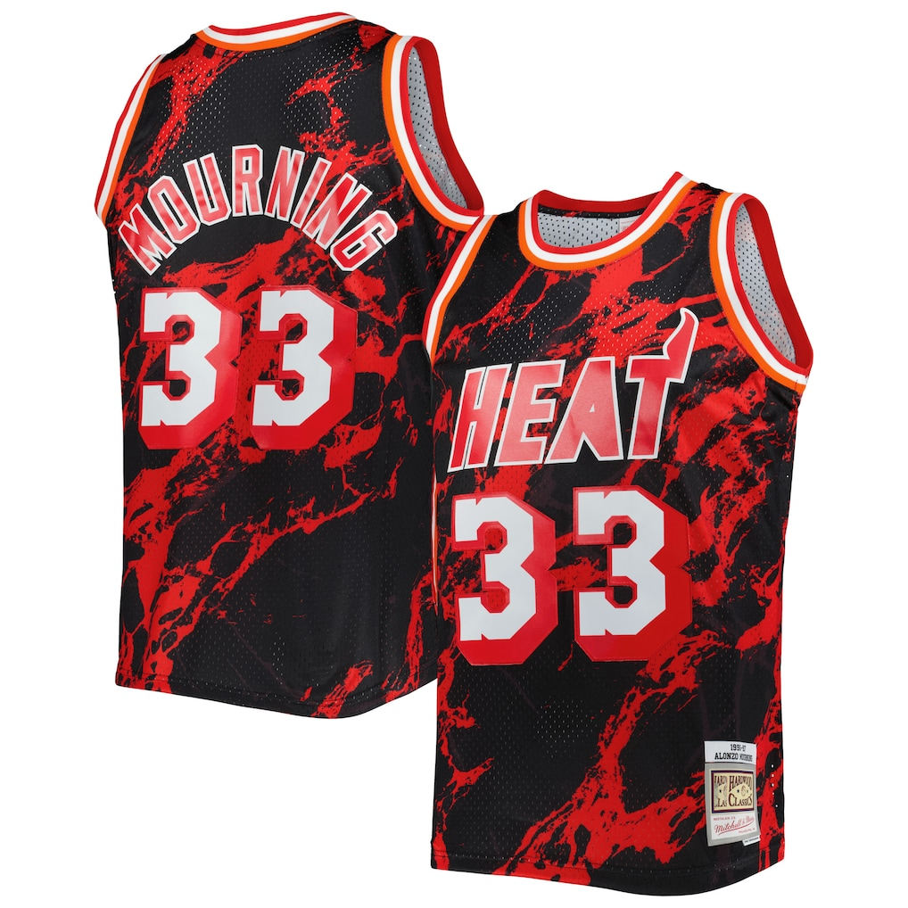 Pouc M.Heat #33 Alonzo Mourning Mitchell & Ness Black 1996-1997 Hardwood Classics Marble Swingman Jerseys
