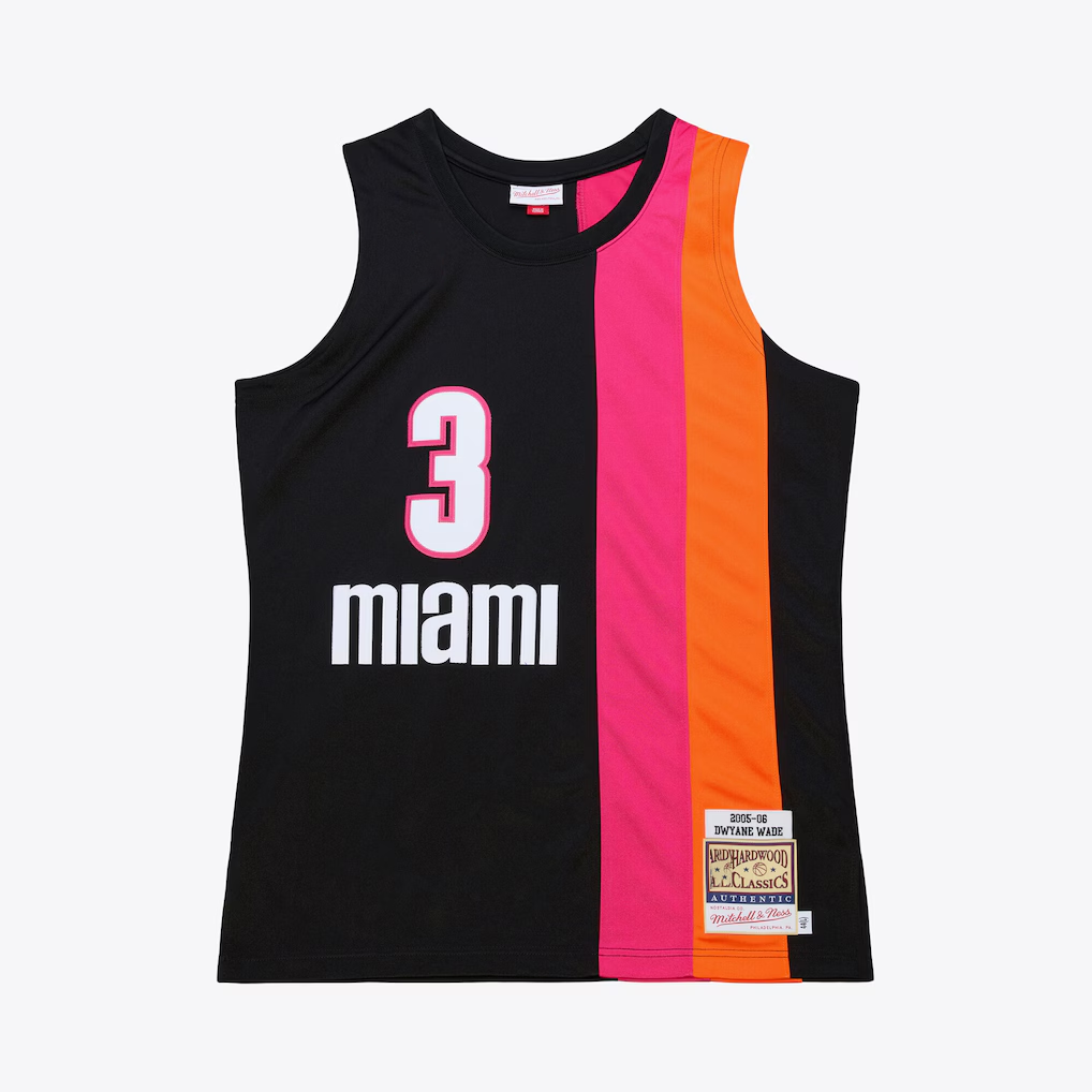 Pouc M.Heat #3 Dwyane Wade Mitchell & Ness Black 2005-06 Hardwood Classics Authentic Jerseys