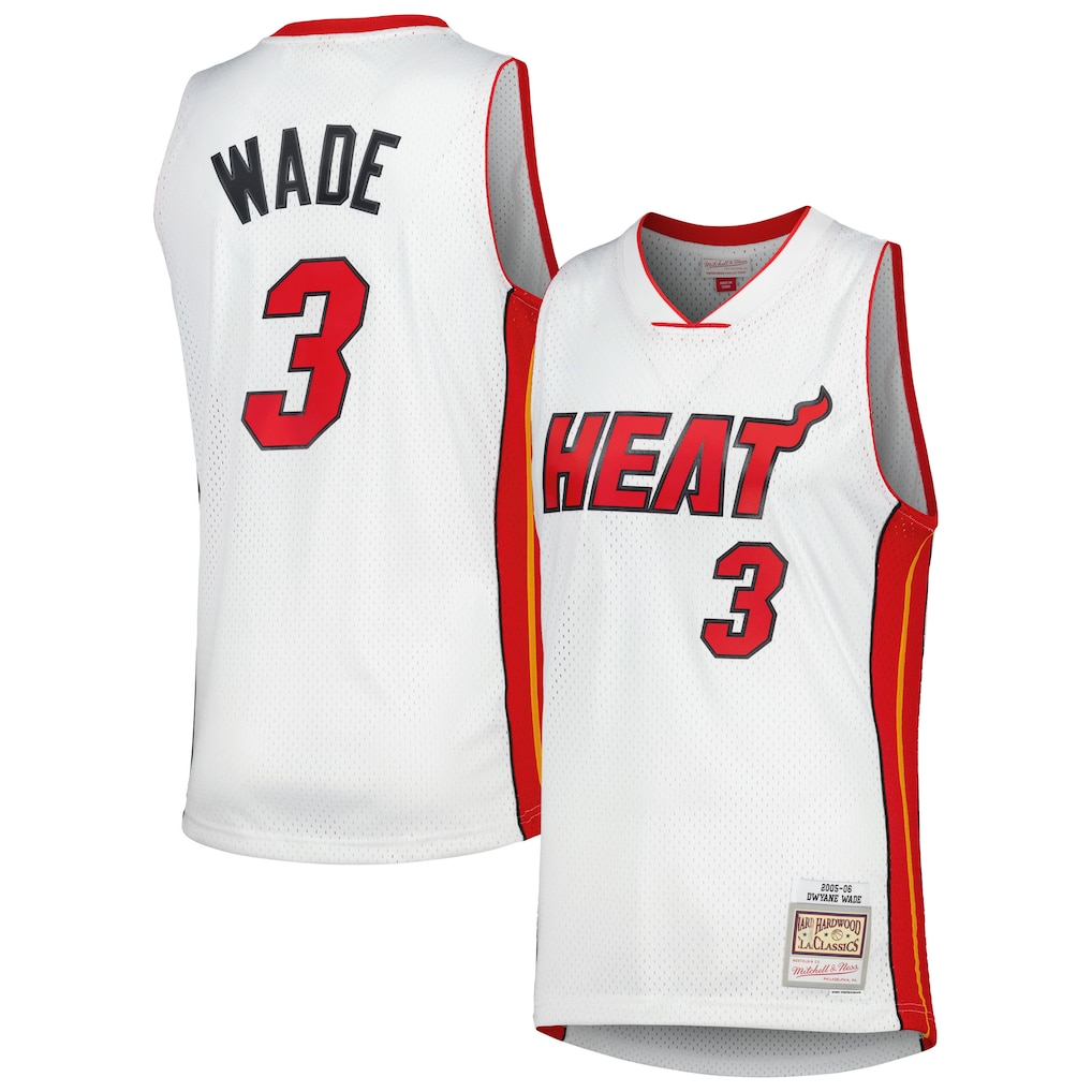 Pouc M.Heat #3 Dwyane Wade Mitchell & Ness White 2005-06 Hardwood Classics Swingman Jerseys