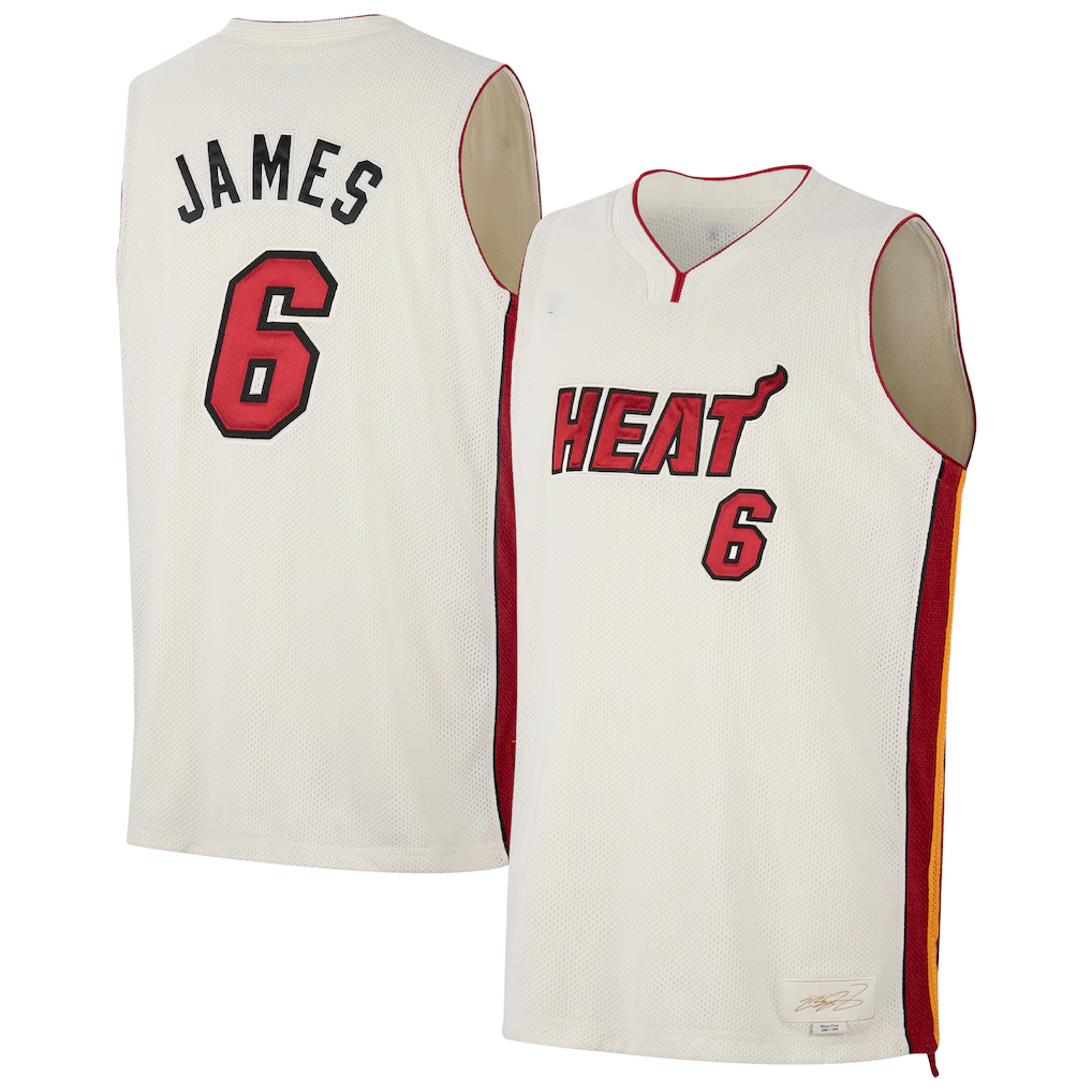 Pouc M.Heat #6 LeBron James Cream Forever King Reserve Authentic Jerseys