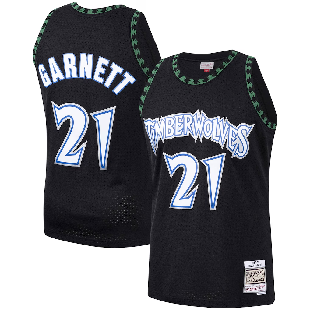 Pouc M.Timberwolves #21 Kevin Garnett Mitchell & Ness Black Hardwood Classics Swingman Stitched Jerseys