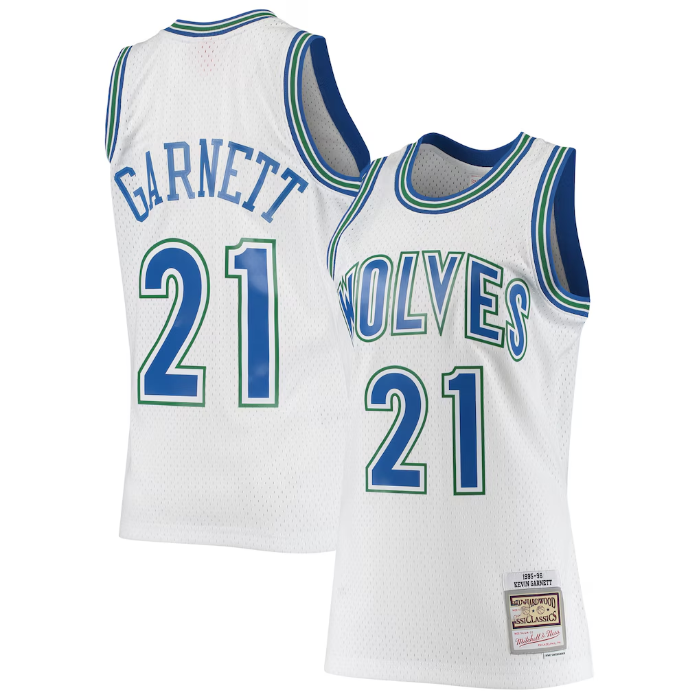 Pouc M.Timberwolves #21 Kevin Garnett Mitchell & Ness White 1995-1996 Hardwood Classics Swingman Stitched Jerseys