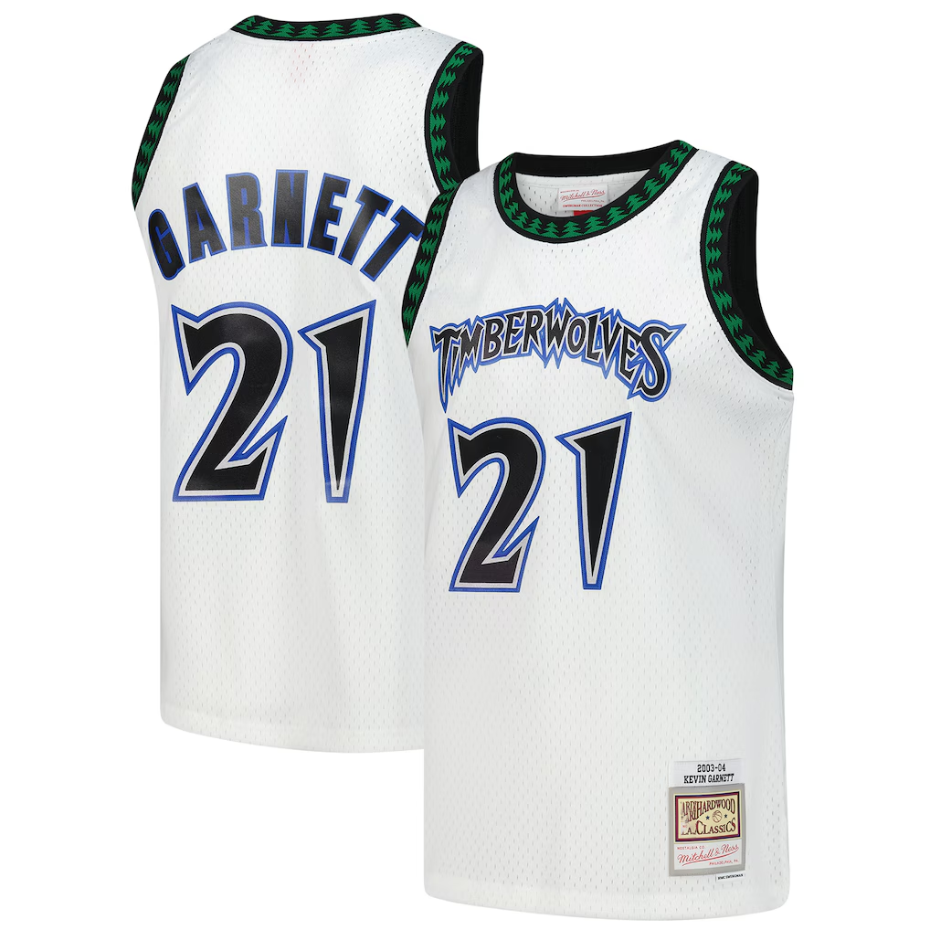 Pouc M.Timberwolves #21 Kevin Garnett Mitchell & Ness White Hardwood Classics Swingman Stitched Jerseys