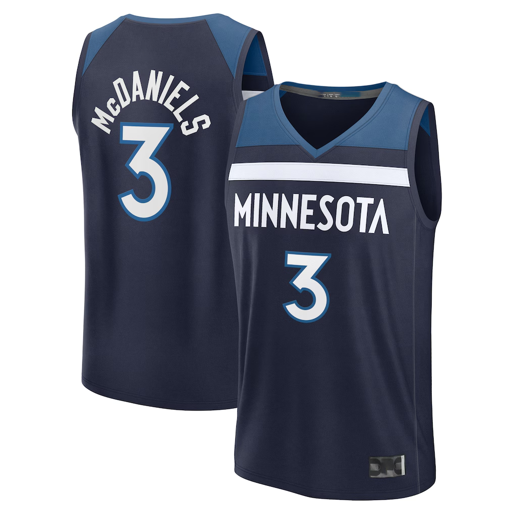 Pouc M.Timberwolves #3 Jaden McDaniels Navy Fast Break Replica Stitched Jerseys - Icon Edition