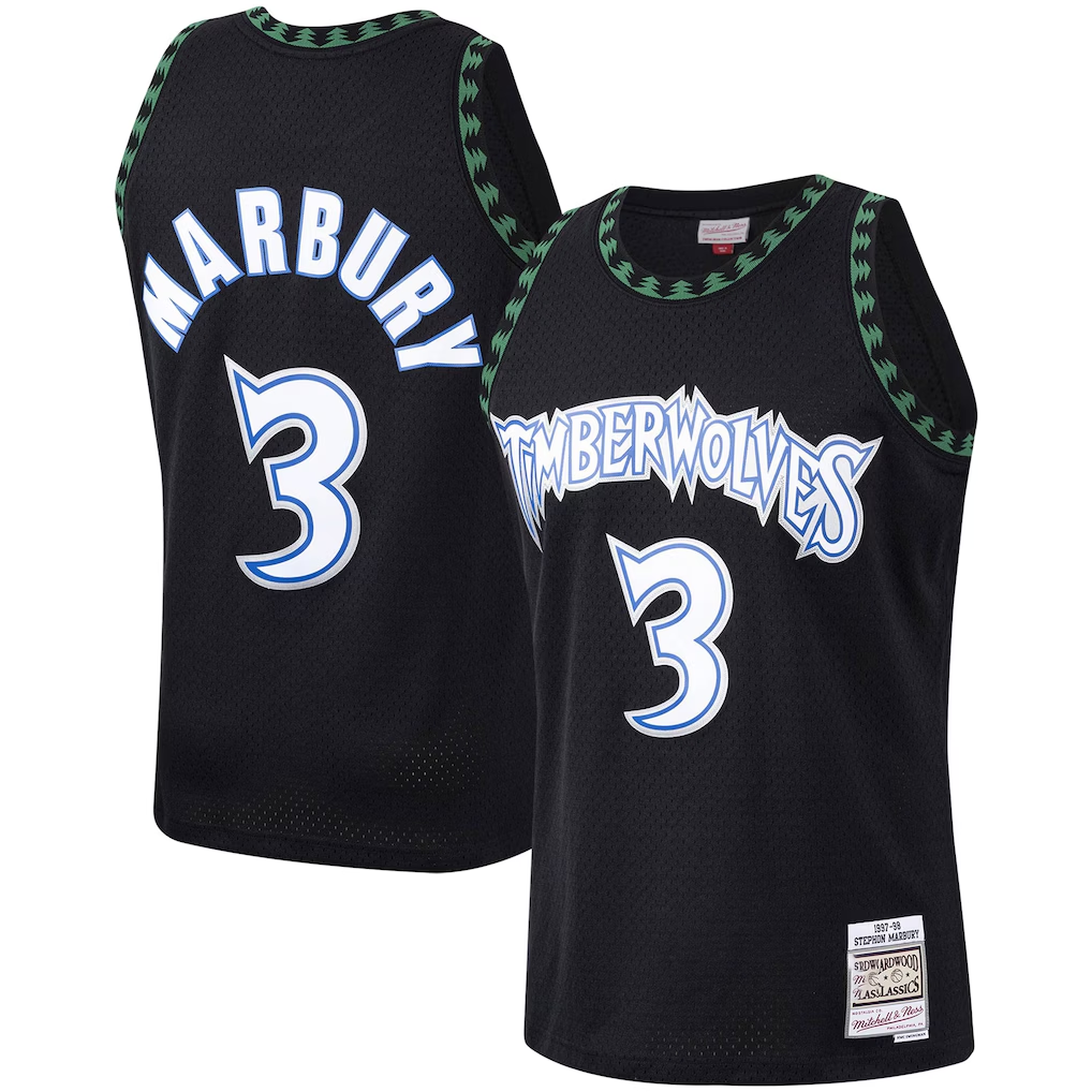 Pouc M.Timberwolves #3 Stephon Marbury Mitchell & Ness Black 1997-1998 Hardwood Classics Swingman Stitched Jerseys