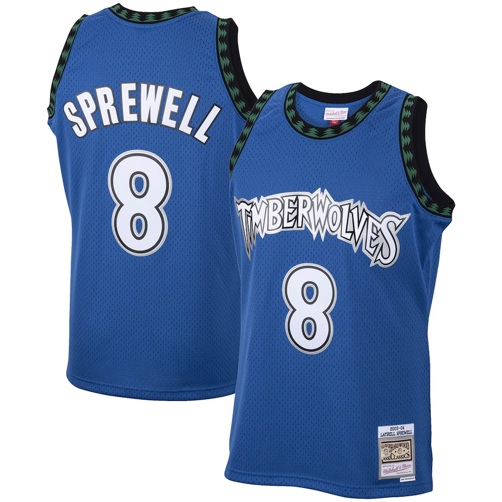 Pouc M.Timberwolves #8 Latrell Sprewell Mitchell & Ness Blue 2003-2004 Hardwood Classics Swingman Stitched Jerseys