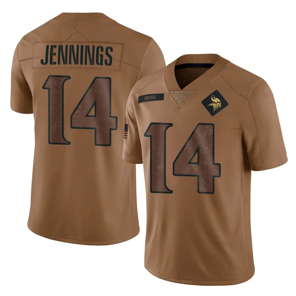 Pouc MN.Vikings #14 Jauan Jennings Player Brown Salute To Service Limited Stitched Jerseys