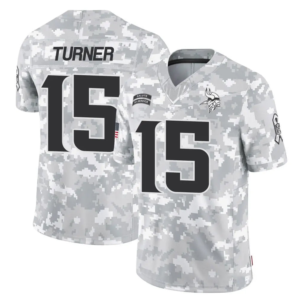 Pouc MN.Vikings #15 Dallas Turner Player Arctic Camo Salute To Service Limited Game Stitched Jerseys