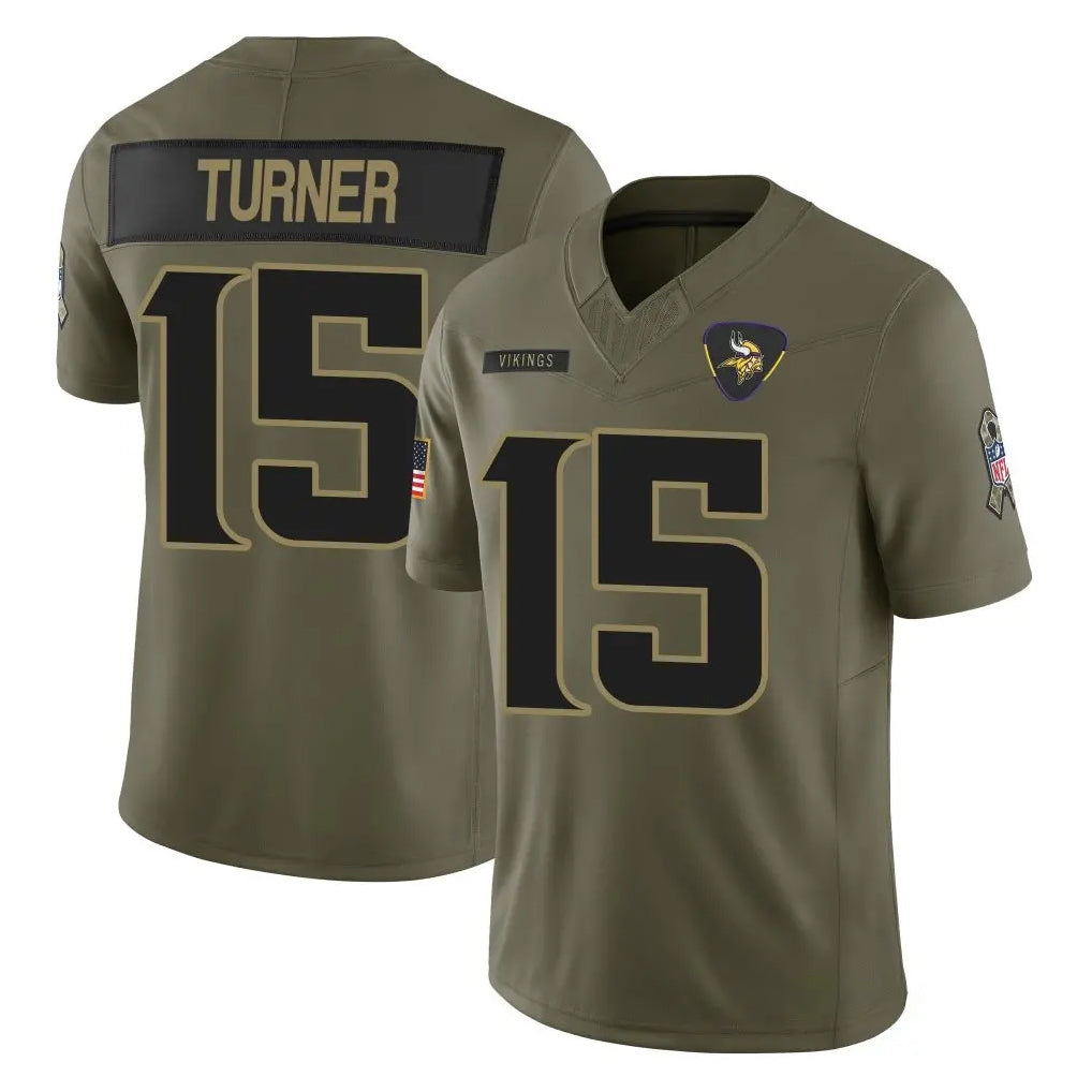 Pouc MN.Vikings #15 Dallas Turner Player Olive 2025 Salute To Service Limited Game Stitched Jerseys