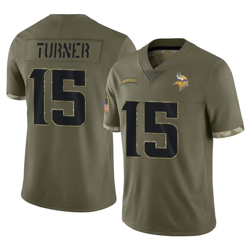 Pouc MN.Vikings #15 Dallas Turner Player Olive Salute To Service Limited Stitched Jerseys