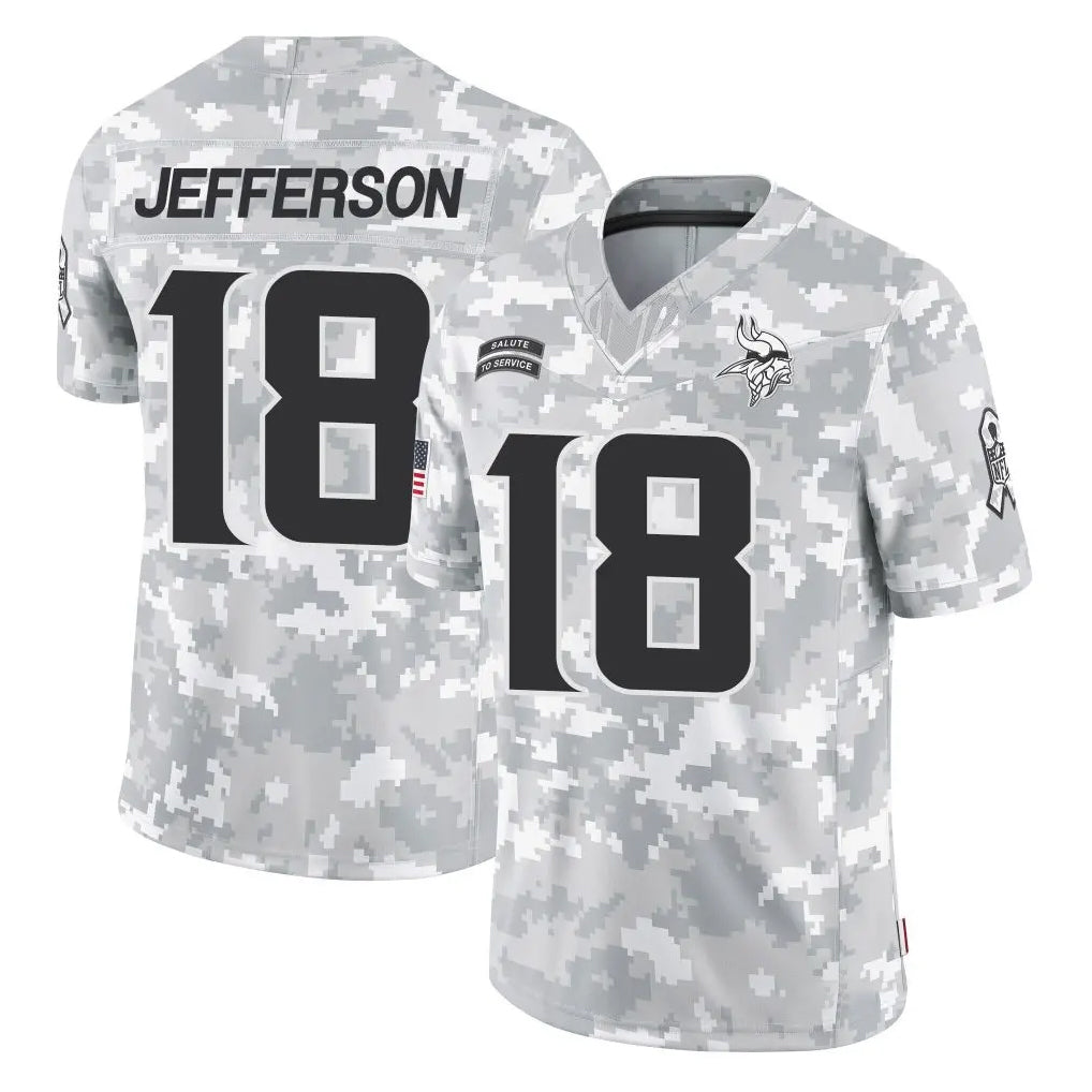 Pouc MN.Vikings #18 Justin Jefferson Player Arctic Camo Salute To Service Limited Game Stitched Jerseys