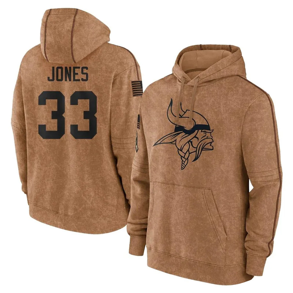 Pouc MN.Vikings #33 Aaron Jones Sr. Player Brown Salute to Service Pullover Hoodies Limited Game Stitched Jerseys