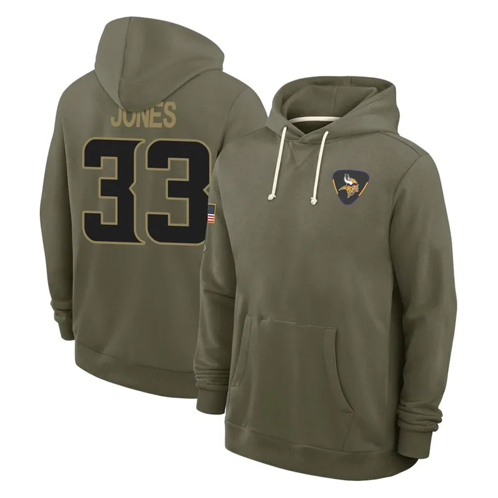 Pouc MN.Vikings #33 Aaron Jones Sr. Player Olive Salute to Service Pullover Hoodies Limited Stitched Jerseys