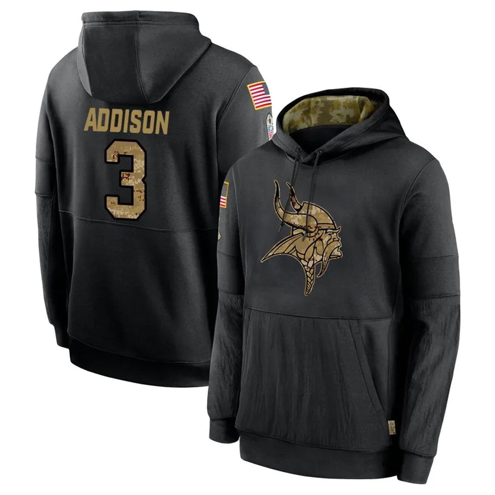 Pouc MN.Vikings #3 Jordan Addison Player Black Salute to Service Hoodies Limited Game Stitched Jerseys