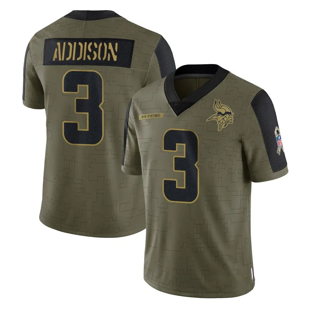 Pouc MN.Vikings #3 Jordan Addison Player Olive Salute To Service Limited Game Stitched Jerseys