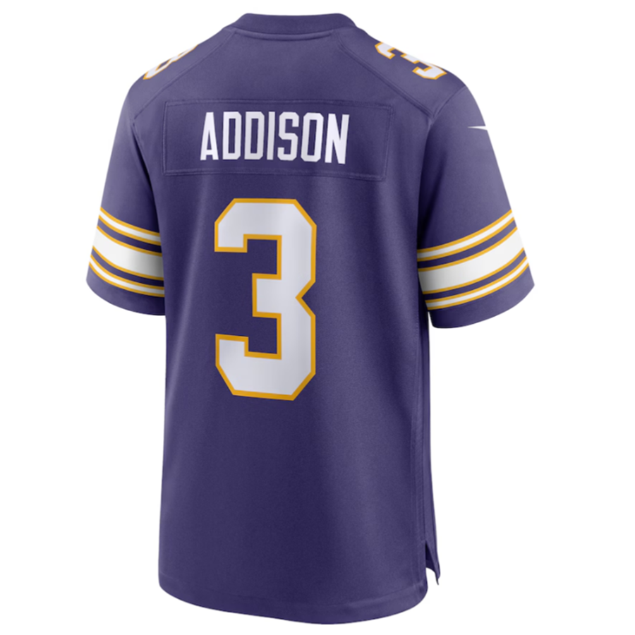 Pouc MN.Vikings #3 Jordan Addison Purple Classic Player Game Jersey American Stitched Jersey