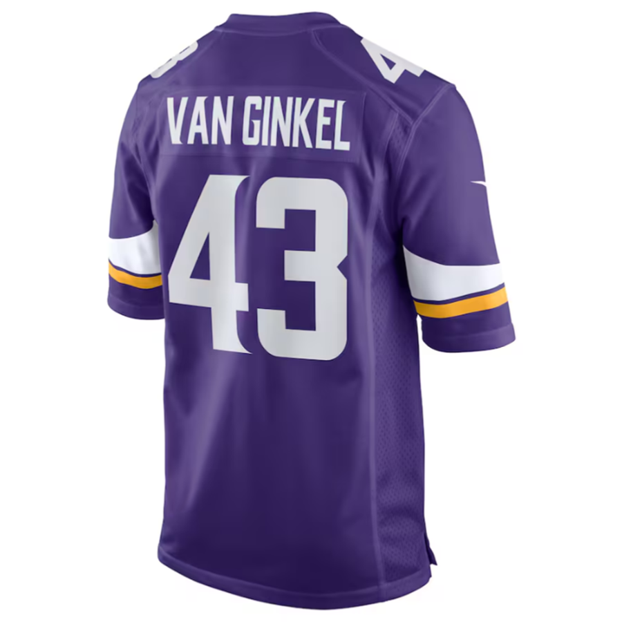 Pouc MN.Vikings #43 Andrew Van Ginkel Purple Team Game Jersey Stitched American Stitched Jerseys