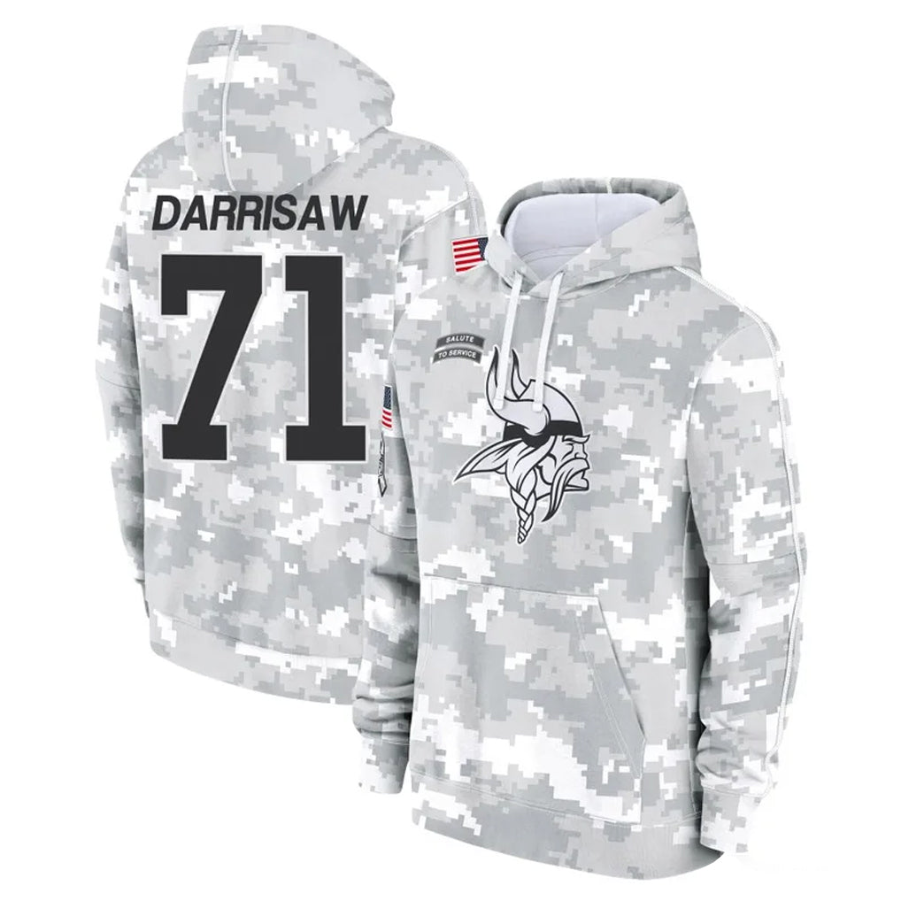 Pouc MN.Vikings #71 Christian Darrisaw Player Arctic Camo Salute to Service Pullover Hoodies Limited Game Stitched Jerseys