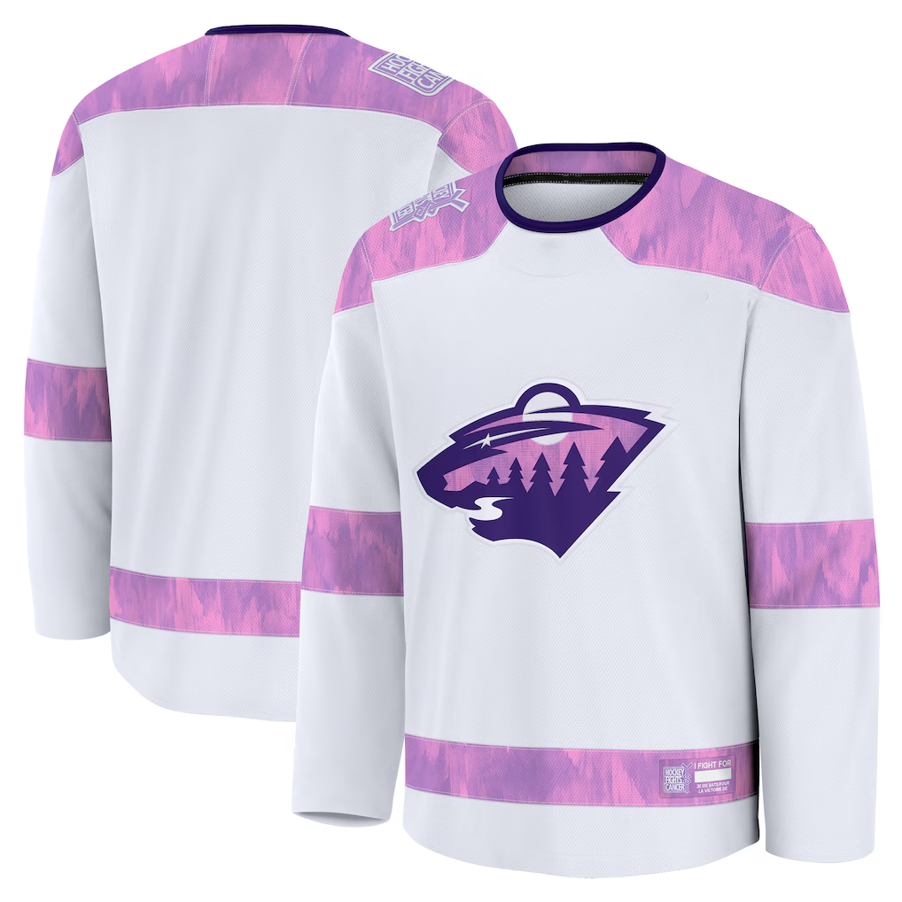 Pouc M.Wild White 2024 Hockey Fights Cancer Practice Jerseys