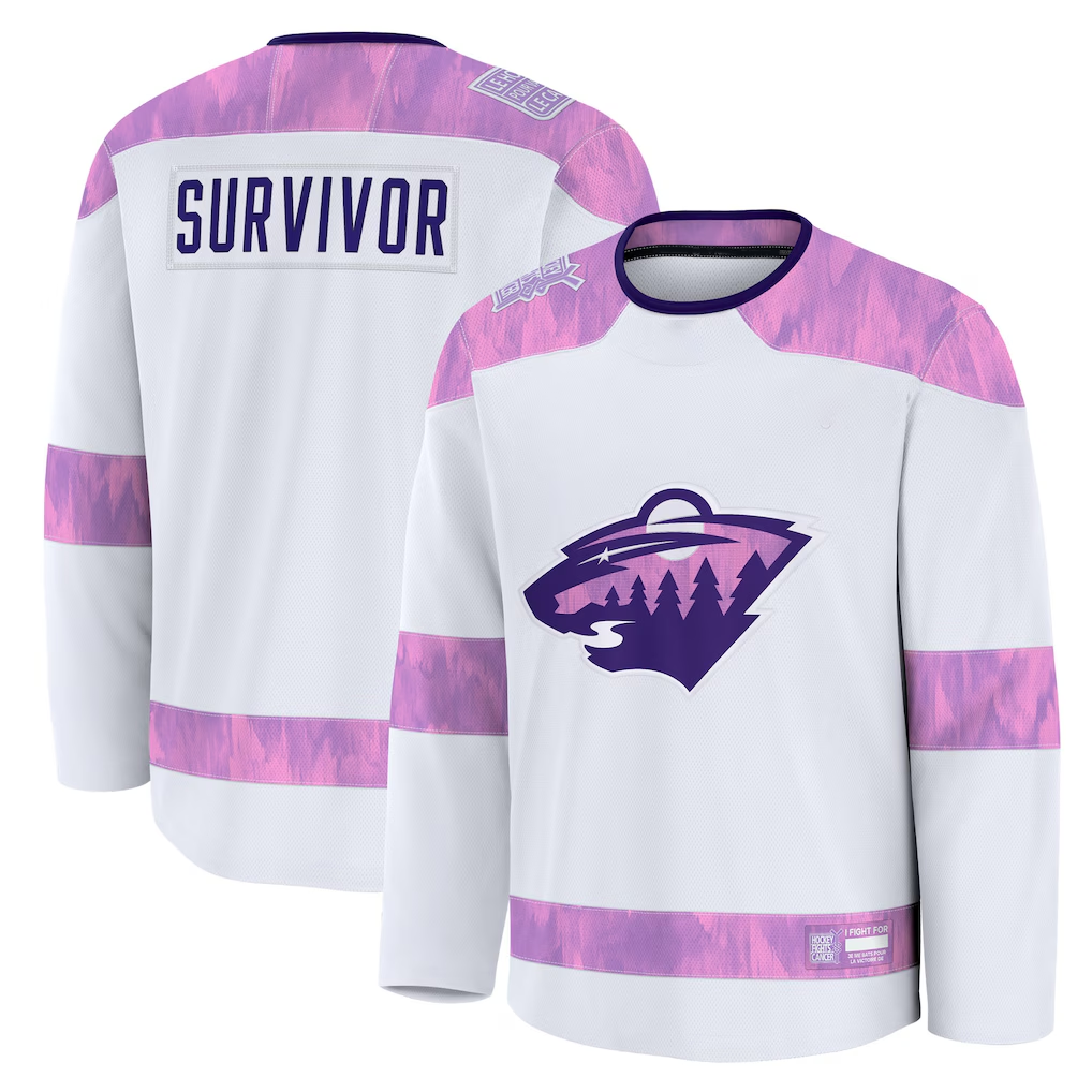 Pouc M.Wild White Hockey Fights Cancer Survivor Practice Jerseys