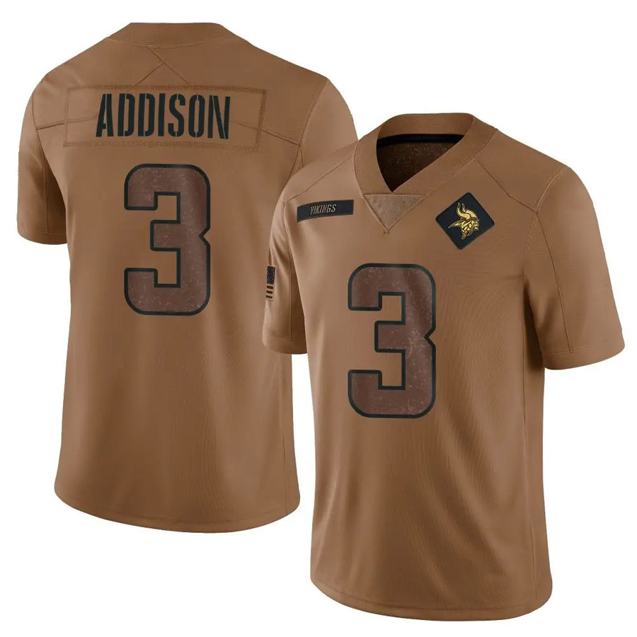 Pouc MN.Vikings #3 Jordan Addison Player Brown Salute To Service Limited Stitched Jerseys