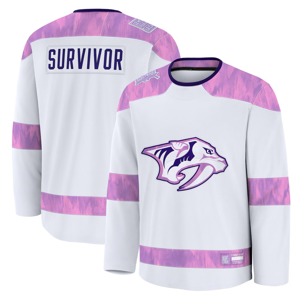 Pouc N.Predators White Hockey Fights Cancer Survivor Practice Jerseys