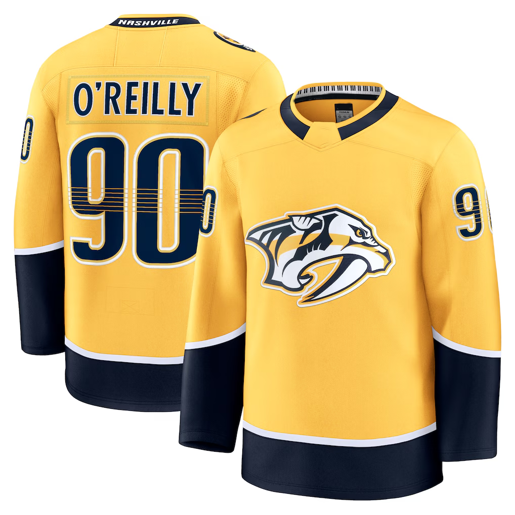Pouc N.Predators #90 Ryan O'Reilly Yellow Home Premium Jerseys