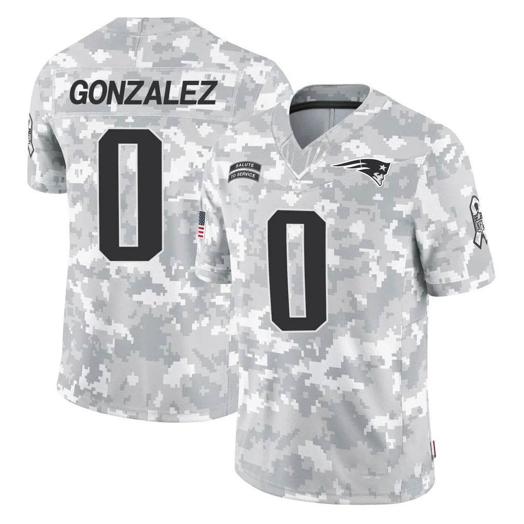 Pouc NE.Patriots #0 Christian Gonzalez Player Arctic Camo Salute To Service Limited Game Stitched Jerseys