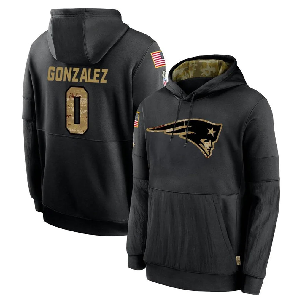 Pouc NE.Patriots #0 Christian Gonzalez Player Black Salute to Service Hoodies Limited Game Stitched Jerseys