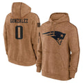 Pouc NE.Patriots #0 Christian Gonzalez Player Brown Salute to Service Pullover Hoodies Limited Game Stitched Jerseys