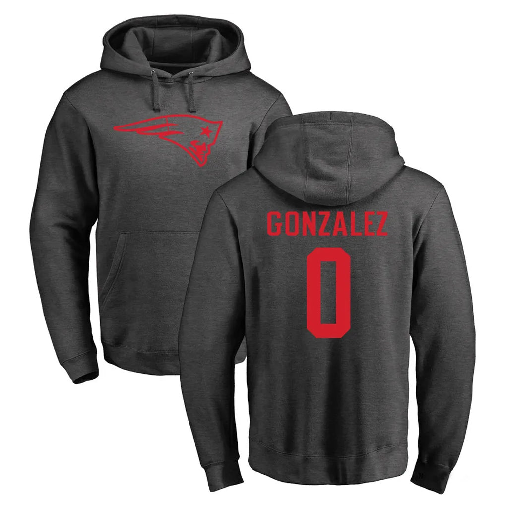 Pouc NE.Patriots #0 Christian Gonzalez Player Gray Pullover Hoodies Home Game Stitched Jerseys