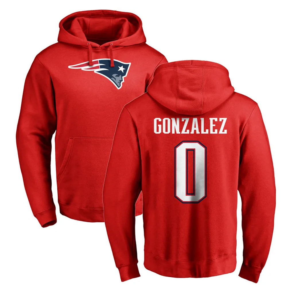 Pouc NE.Patriots #0 Christian Gonzalez Player Red LOGO Pullover Hoodies Home Game Stitched Jerseys