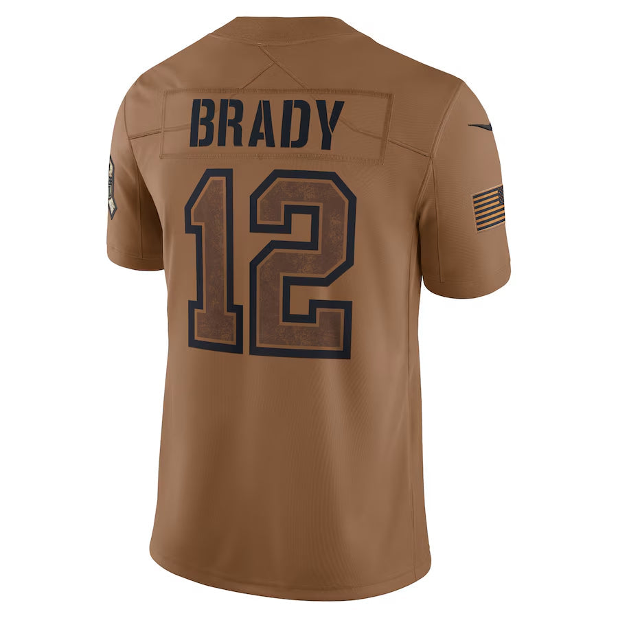 Pouc NE.Patriots #12 Tom Brady Player Brown Salute To Service Limited Stitched Jerseys