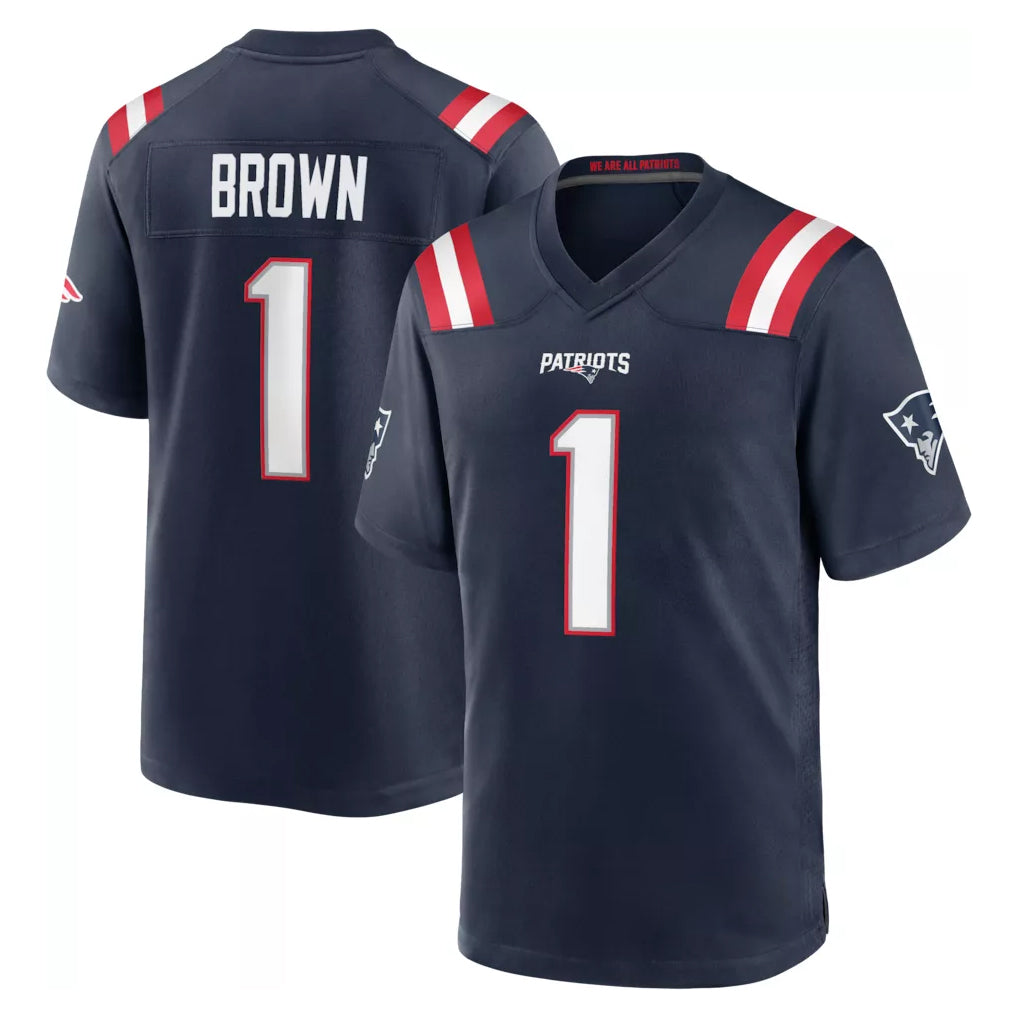 Pouc NE.Patriots #1 A.J. Brown Player Navy Home Game Stitched Jerseys