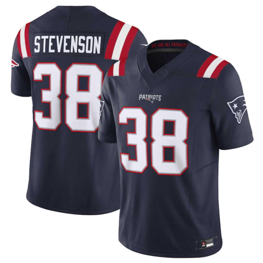 Pouc NE.Patriots #38 Rhamondre Stevenson Navy Vapor F.U.S.E. Limited American Stitched Jerseys