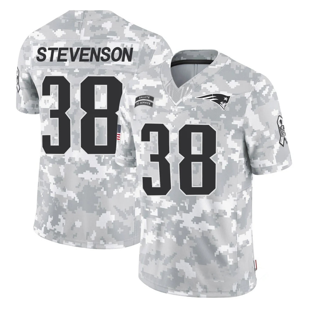 Pouc NE.Patriots #38 Rhamondre Stevenson Player Arctic Camo Salute To Service Limited Game Stitched Jerseys