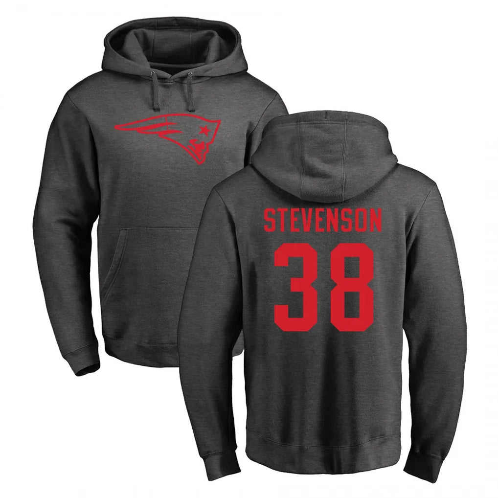Pouc NE.Patriots #38 Rhamondre Stevenson Player Gray Pullover Hoodies Home Game Stitched Jerseys
