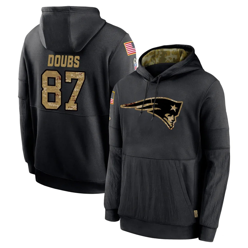 Pouc NE.Patriots #87 Romeo Doubs Player Black Salute to Service Hoodies Limited Game Stitched Jerseys